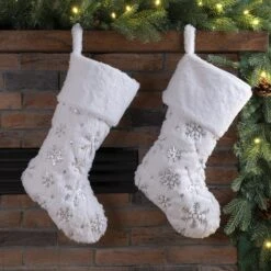 Glitzhome® 21" White Plush With Snowflake Christmas Stocking, 2ct. -Northlight Sale Store D252905S 2