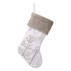 Glitzhome® 21" White Fleece With Christmas Tree & Snowflake Stocking, 2ct. -Northlight Sale Store D252907S 3