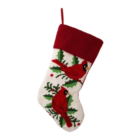Glitzhome® 21" Cardinal Hooked Stocking 1 Glitzhome® 21" Cardinal Hooked Stocking