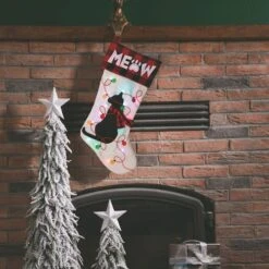 Glitzhome® Pre-Lit 21" Cat Embroidered Linen Christmas Stocking With LED Lighting -Northlight Sale Store D252951S 2