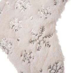 Glitzhome® 21" White Plush With Snowflake Christmas Stocking -Northlight Sale Store D252957S 4