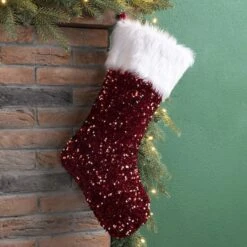 Glitzhome® 21" Red Sequin Christmas Stocking -Northlight Sale Store D252961S 2