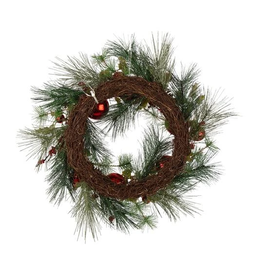 Glitzhome® 24" Pre-Lit Berry, Holly, Pinecone & Red Ornament LED Wreath 7 Glitzhome® 24" Pre-Lit Berry, Holly, Pinecone & Red Ornament LED Wreath - Image 7