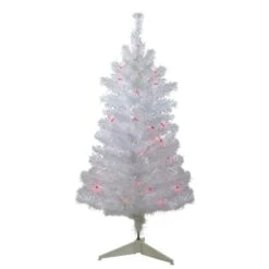 Northlight 3ft. Pre-Lit White Iridescent Pine Artificial Christmas Tree, Pink Lights