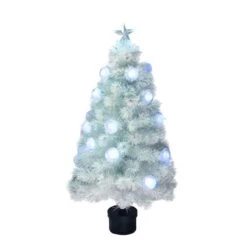 Northlight 4ft. Pre-Lit Medium White Iridescent Fiber Optic Artificial Christmas Tree With Blue LED Lights