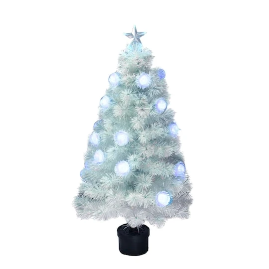 Northlight 4ft. Pre-Lit Medium White Iridescent Fiber Optic Artificial Christmas Tree With Blue LED Lights 1 Northlight 4ft. Pre-Lit Medium White Iridescent Fiber Optic Artificial Christmas Tree With Blue LED Lights