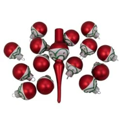 Northlight 15ct. Red Matte Frosted Tree Topper & Ball Ornaments -Northlight Sale Store D253708S 11