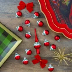 Northlight 15ct. Red Matte Frosted Tree Topper & Ball Ornaments -Northlight Sale Store D253708S 12