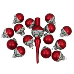 Northlight 15ct. Red Matte Frosted Tree Topper & Ball Ornaments -Northlight Sale Store D253708S 13
