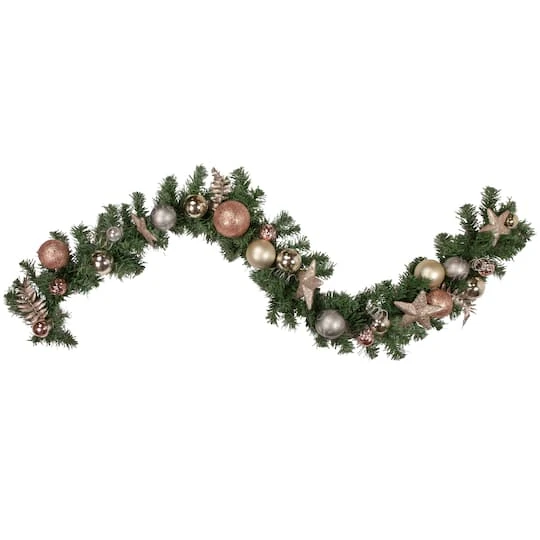 Northlight 6ft. Green & Gold Pre-Decorated Ornaments With Stars Garland 3 Northlight 6ft. Green & Gold Pre-Decorated Ornaments With Stars Garland - Image 3