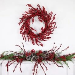 Northlight 22" Red & Brown Berry Christmas Wreath -Northlight Sale Store D253731S 13
