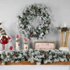 Northlight 24" Flocked Angel Pine & Pinecones Wreath -Northlight Sale Store D253733S 13