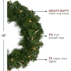 Northlight 16" Pre-Lit Deluxe Windsor Pine Artificial Christmas Wreath -Northlight Sale Store D253750S 14