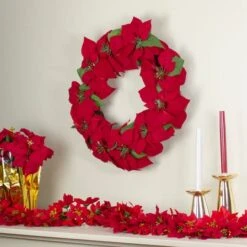 Northlight 24" Red Poinsettia Flower Wreath -Northlight Sale Store D253752S 2