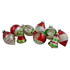 Northlight 9ct. 3.25" 2-Finish Silver, Red & Green Glass Ornaments 9 Northlight 9ct. 3.25" 2-Finish Silver, Red & Green Glass Ornaments -Northlight Sale Store D253785S 11