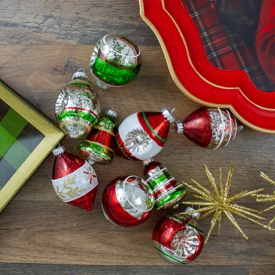 Northlight 9ct. 3.25" 2-Finish Silver, Red & Green Glass Ornaments 5 Northlight 9ct. 3.25" 2-Finish Silver, Red & Green Glass Ornaments - Image 5