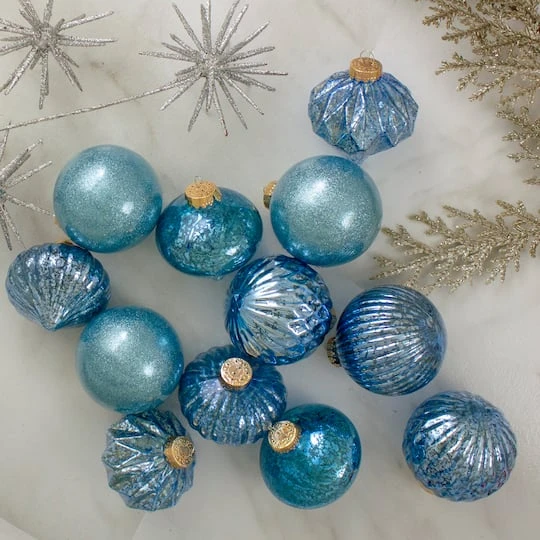 Northlight 12ct. 3.75" Teal Blue 3-Finish Glass Ornaments 3 Northlight 12ct. 3.75" Teal Blue 3-Finish Glass Ornaments - Image 3