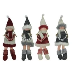 Northlight 4ct. 12"Plush Girl Doll With Scarf Ornaments -Northlight Sale Store D253805S 11