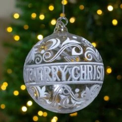 Northlight 6" Clear & White "Merry Christmas" Glass Ball Ornament -Northlight Sale Store D253808S 12