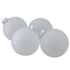 Northlight 4ct. 4" White & Silver Frosted Matte Glass Ball Ornaments