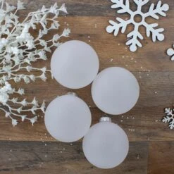 Northlight 4ct. 4" White & Silver Frosted Matte Glass Ball Ornaments -Northlight Sale Store D253810S 2