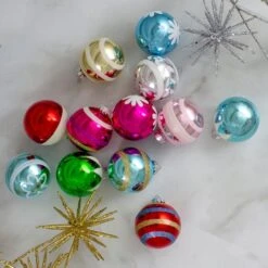 Northlight 12ct. 2.5" Frosted & Glittered Multicolor Glass Ball Ornaments -Northlight Sale Store D253817S 2