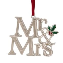 Northlight 3.75" Silver "Mr & Mrs" With Holly Leaves Ornament -Northlight Sale Store D253819S 11