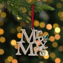 Northlight 3.75" Silver "Mr & Mrs" With Holly Leaves Ornament -Northlight Sale Store D253819S 2