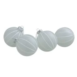 Northlight 4ct. 3.5" Frosted Glitter White Striped Glass Ball Ornaments 9 Northlight 4ct. 3.5" Frosted Glitter White Striped Glass Ball Ornaments -Northlight Sale Store D253821S 11