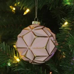 Northlight 4" Pink & Gold Geometric Glass Ball Ornament -Northlight Sale Store D253824S 2