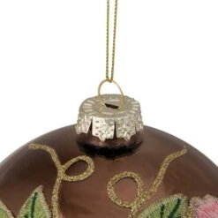 Northlight 5" 2-Finish Brown & Pink Floral Applique Glass Ball Ornament 12 Northlight 5" 2-Finish Brown & Pink Floral Applique Glass Ball Ornament -Northlight Sale Store D253827S 13