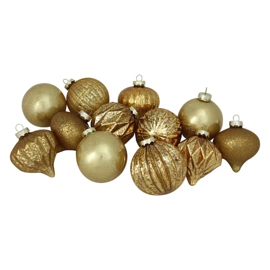 Northlight 12ct. 3-Finish Shades Of Gold Glass Ornaments 4 Northlight 12ct. 3-Finish Shades Of Gold Glass Ornaments - Image 4