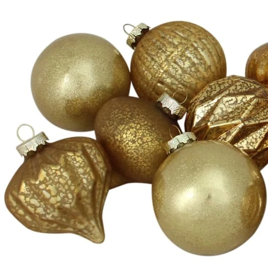 Northlight 12ct. 3-Finish Shades Of Gold Glass Ornaments 6 Northlight 12ct. 3-Finish Shades Of Gold Glass Ornaments - Image 6