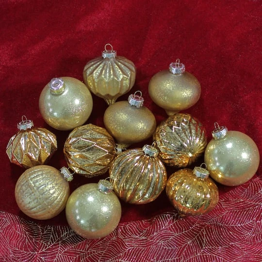 Northlight 12ct. 3-Finish Shades Of Gold Glass Ornaments 3 Northlight 12ct. 3-Finish Shades Of Gold Glass Ornaments - Image 3