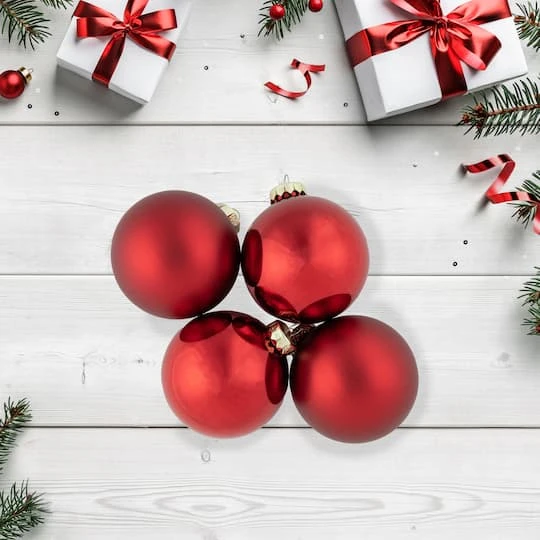 Northlight 96ct. Shiny & Matte Red Glass Ball Ornaments 4 Northlight 96ct. Shiny & Matte Red Glass Ball Ornaments - Image 4