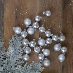 Northlight 24ct. 1" 2-Finish Silver Glass Ball Ornaments -Northlight Sale Store D253839S 12