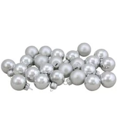 Northlight 24ct. 1" 2-Finish Silver Glass Ball Ornaments -Northlight Sale Store D253839S 3
