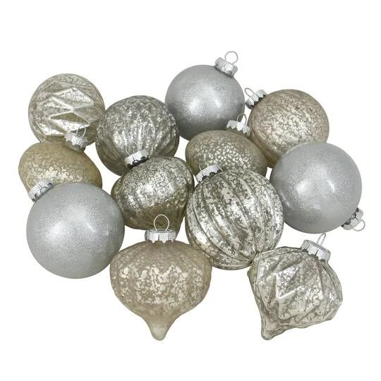 Northlight 12ct. 3-Finish Champagne & Silver Glass Ornaments 1 Northlight 12ct. 3-Finish Champagne & Silver Glass Ornaments