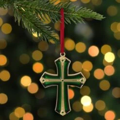 Northlight 3.5" Green & Gold Layering Effect With Crystals Cross Ornament -Northlight Sale Store D253850S 2