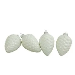 Northlight 4ct. 3" Matte White & Silver Glass Pinecone Ornaments