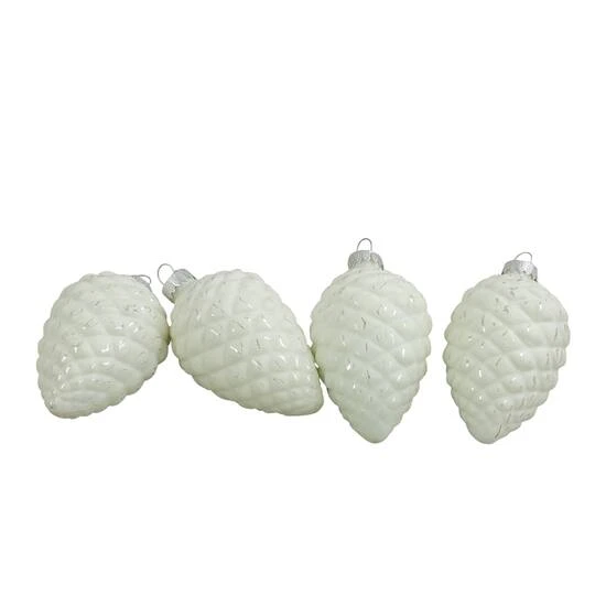 Northlight 4ct. 3" Matte White & Silver Glass Pinecone Ornaments 1 Northlight 4ct. 3" Matte White & Silver Glass Pinecone Ornaments