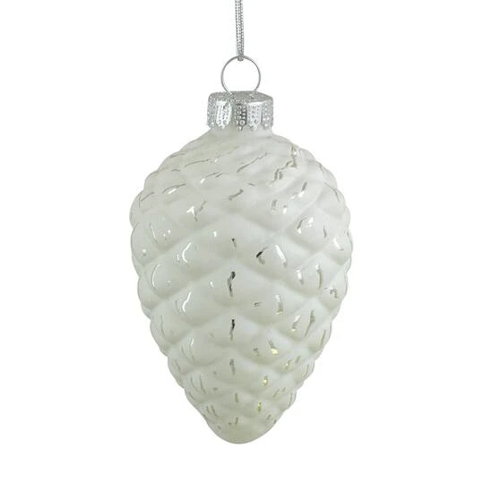 Northlight 4ct. 3" Matte White & Silver Glass Pinecone Ornaments 5 Northlight 4ct. 3" Matte White & Silver Glass Pinecone Ornaments - Image 5