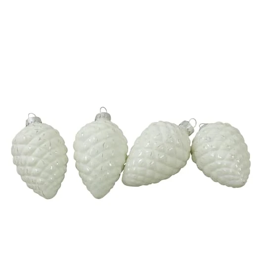 Northlight 4ct. 3" Matte White & Silver Glass Pinecone Ornaments 6 Northlight 4ct. 3" Matte White & Silver Glass Pinecone Ornaments - Image 6