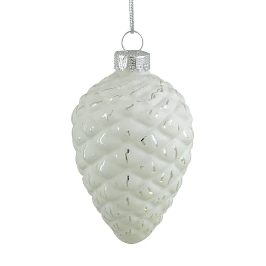 Northlight 4ct. 3" Matte White & Silver Glass Pinecone Ornaments 3 Northlight 4ct. 3" Matte White & Silver Glass Pinecone Ornaments - Image 3