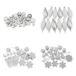 Northlight 125ct. Winter White & Silver Shatterproof 4-Finish Christmas Ornaments -Northlight Sale Store D253888S 11