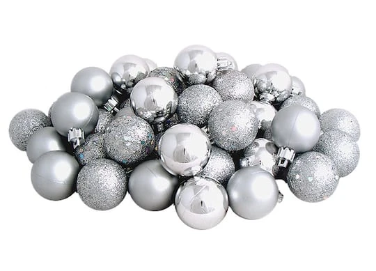 Northlight 96ct. 1.5" Silver Splendor Shatterproof 4-Finish Christmas Ball Ornaments 1 Northlight 96ct. 1.5" Silver Splendor Shatterproof 4-Finish Christmas Ball Ornaments