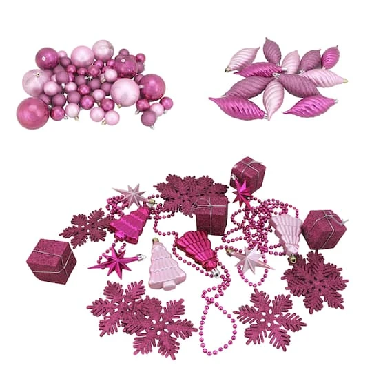 Northlight 125ct. Bubblegum Pink Shatterproof 4-Finish Christmas Ornaments 1 Northlight 125ct. Bubblegum Pink Shatterproof 4-Finish Christmas Ornaments