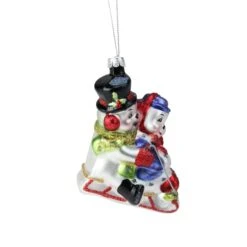 Northlight 4.5" White & Red Cheerful Sledding Snowmen Couple Glass Christmas Ornament -Northlight Sale Store D253894S 2