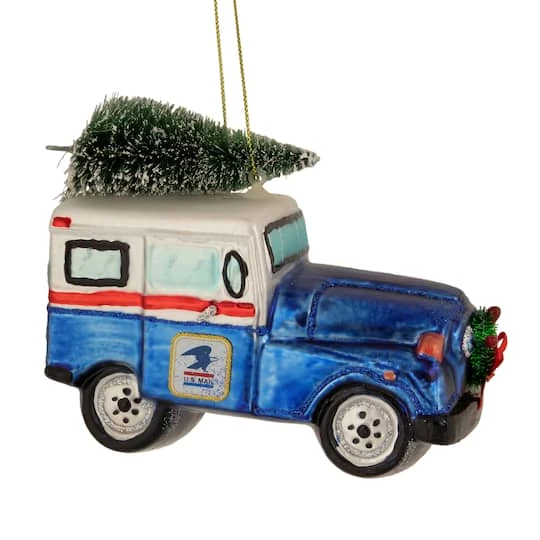 Northlight 5" Blue & Silver USPS Post Office Truck With Frosted Tree Glass Christmas Ornament 1 Northlight 5" Blue & Silver USPS Post Office Truck With Frosted Tree Glass Christmas Ornament