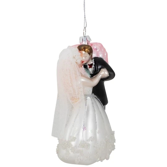 Northlight 5.25" Bride And Groom Kissing Glass Wedding Christmas Ornament 6 Northlight 5.25" Bride And Groom Kissing Glass Wedding Christmas Ornament - Image 6